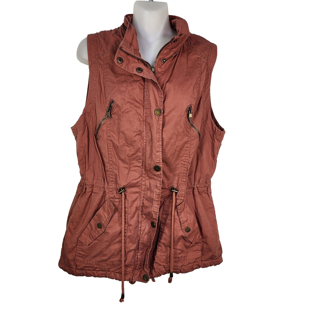 Snobbish Collection Womens Utility Vest Small Full Zip Cinched Tie Waist Rust